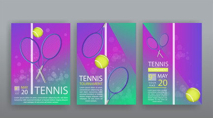 Tennis  flyer vector template, ball and racquet,
