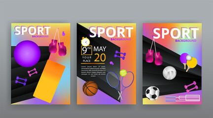 Sports equipment, gym training and activity ad, luxury realistic vector
