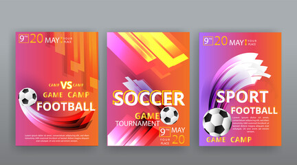 Football or Soccer competition vector flyer template, realistic football ball,