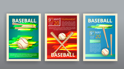 Baseball competition vector flyer template, realistic baseball equipment