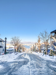 Japan - 12 jan 2019: Winter of Hakodate. Cityscape of the major city of Hokkaido, Japan