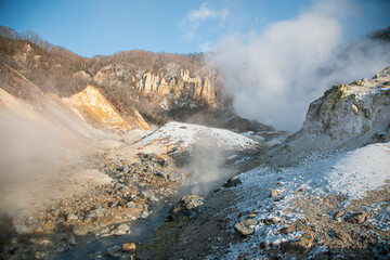 Winter of jigokudani, the Hell Valley located in Hokkaido, Japan