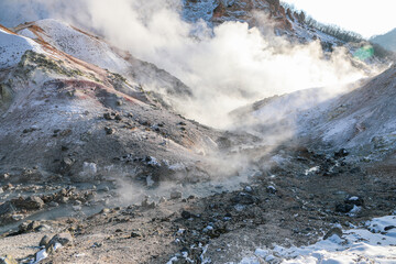 Winter of jigokudani, the Hell Valley located in Hokkaido, Japan