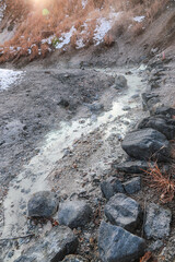 Winter of jigokudani, the Hell Valley located in Hokkaido, Japan