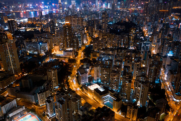 Aerial view of City, Kowloon, Hong Kong, Asia