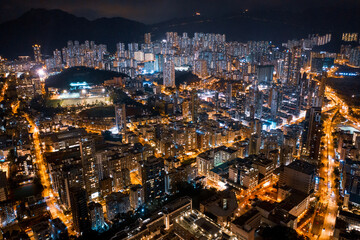 Naklejka na ściany i meble Aerial view of City, Kowloon, Hong Kong, Asia