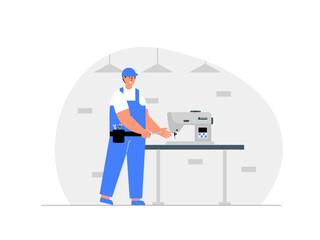 A convection worker ready to work with a sewing machine. Ai vector illustration