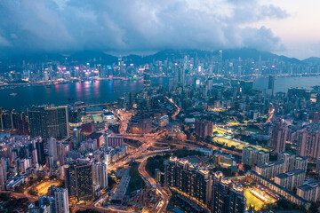 Fototapeta na wymiar Aerial view of City, Kowloon, Hong Kong, Asia