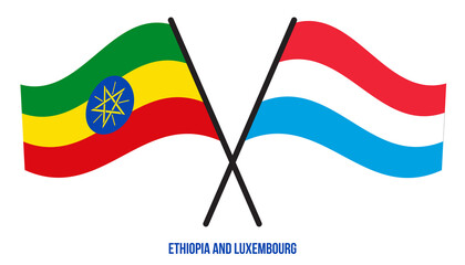 Ethiopia and Luxembourg Flags Crossed And Waving Flat Style. Official Proportion. Correct Colors.
