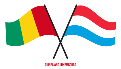 Guinea and Luxembourg Flags Crossed And Waving Flat Style. Official Proportion. Correct Colors.