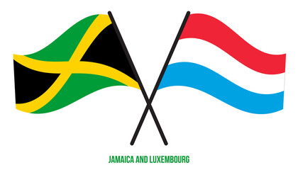 Jamaica and Luxembourg Flags Crossed And Waving Flat Style. Official Proportion. Correct Colors.