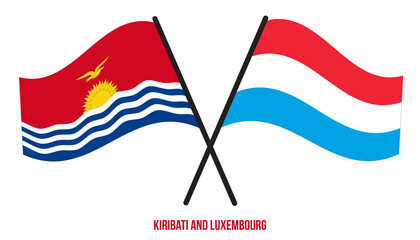 Kiribati and Luxembourg Flags Crossed And Waving Flat Style. Official Proportion. Correct Colors.