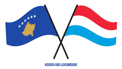 Kosovo and Luxembourg Flags Crossed And Waving Flat Style. Official Proportion. Correct Colors.