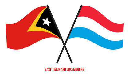 East Timor and Luxembourg Flags Crossed And Waving Flat Style. Official Proportion. Correct Colors.