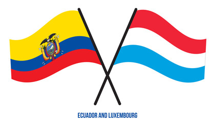 Ecuador and Luxembourg Flags Crossed And Waving Flat Style. Official Proportion. Correct Colors.
