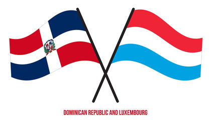 Dominican Republic and Luxembourg Flags Crossed And Waving Flat Style. Official Proportion.