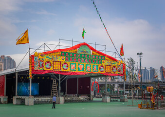 Hong Kong - 28 apr 2019: temporary theatre structures of traditional chinese opera. The opera an...