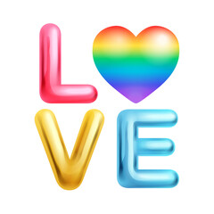 3D LOVE rainbow lettering art vector illustration