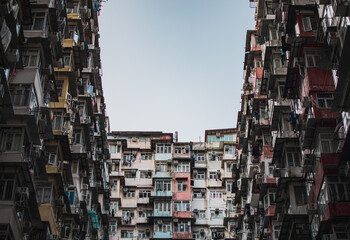 Hong Kong - 10 may 2019: Yik Cheong Building. Known as The Monster Mansion. famous for incredibly dense and stacked residential complexes