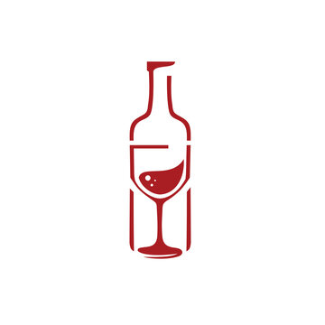 wine glass and bottle line art logo design 