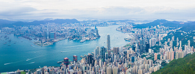 Hong Kong Victoria Harbor at daytime, panorama
