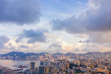 Aerial view of cityscape of Kowloon, Hong Kong
