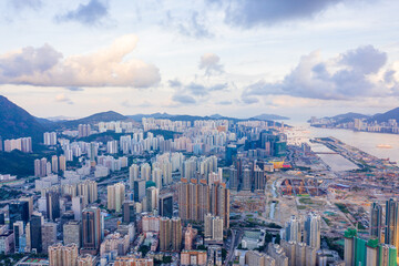 Fototapeta premium Aerial view of cityscape of Kowloon, Hong Kong