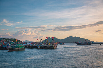Sunset moment at the dock area of Cheung Chau,  the outter island of Hong Kong