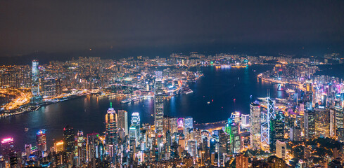 Fototapeta na wymiar 13 Sept 2019 - Hong Kong: Victoria Harbour, Hong Kong cityscape at night