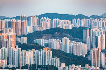 22 Sept 2019 - Hong Kong: Cityscape of downtown, Kowloon, Hong Kong, Daytime - obrazy, fototapety, plakaty