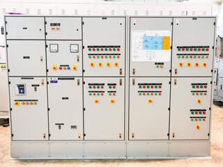 Image of sewage treatment plant control panel in the factory. - obrazy, fototapety, plakaty