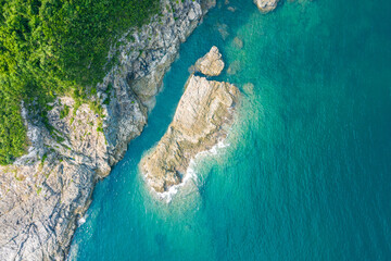 aerial view of rock shore, summer outdoor