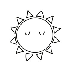 Cute sun in doodle style. Vector hand drawn black line design element. Summer illustration.