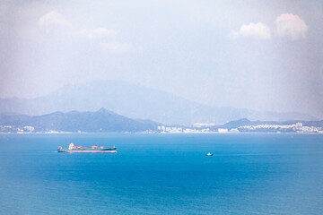 Ship across the sea in Outside Sai Kung, Hong Kong