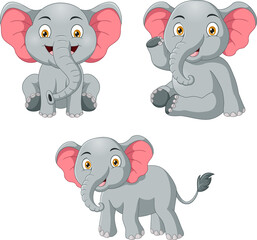 Cute three baby elephants in different poses