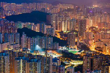 Fototapeta premium Epic Night of Kowloon, residential and downtown area, Hong Kong