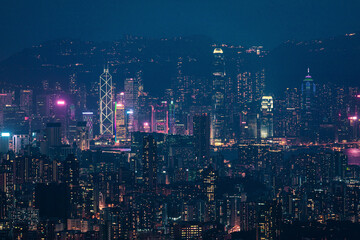 Fototapeta na wymiar Iconic view of Night of Kowloon, residential and downtown area, Hong Kong