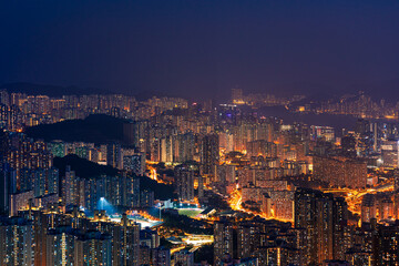 Fototapeta premium Epic Night of Kowloon, residential and downtown area, Hong Kong
