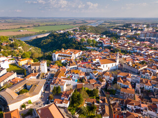 Fototapeta na wymiar Aerial view of narrow streets and stone houses of Santarem, Portugal