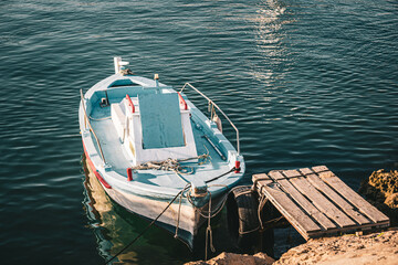 Fototapeta na wymiar Traditional fishing boats in the port of Agia Napa in Cyprus