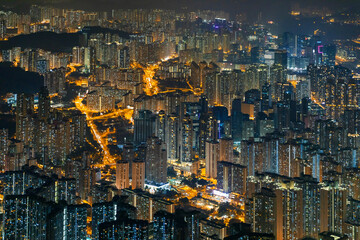 Famous Urban Night scenic of Kowloon Downtown, Hong Kong