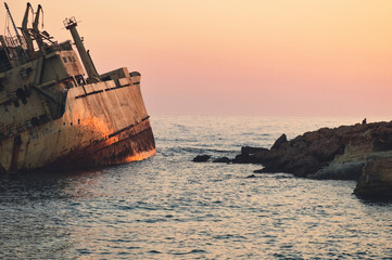 Abandoned ship wreck EDRO III in Pegeia, Paphos, Cyprus