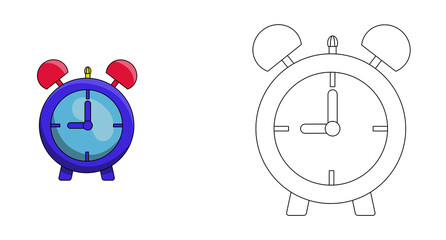 Coloring book. Cartoon clipart alarm clock for kids activity colouring pages. Vector illustration