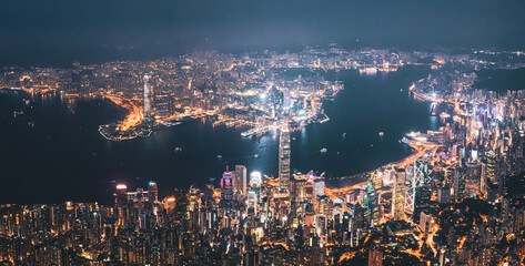 Naklejka premium 13 Sept 2019 - Hong Kong: Victoria Harbour, Hong Kong cityscape at night