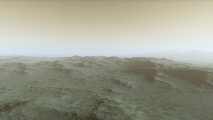 alien planet landscape sci fi spatial background, view from planet surface with spectacular sky, realistic digital illustration