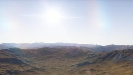 alien planet landscape sci fi spatial background, view from planet surface with spectacular sky, realistic digital illustration