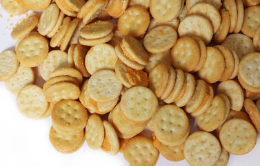 Pile of Cheese Snack Crackers Close up