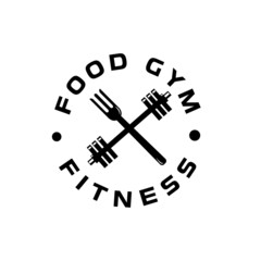 Abstract fitness logo fork food icon with barbell