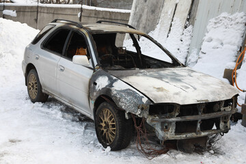 The car after the fire.  Car fire.