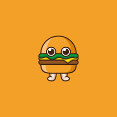 Cute Burger Mascot Cartoon Logo Design